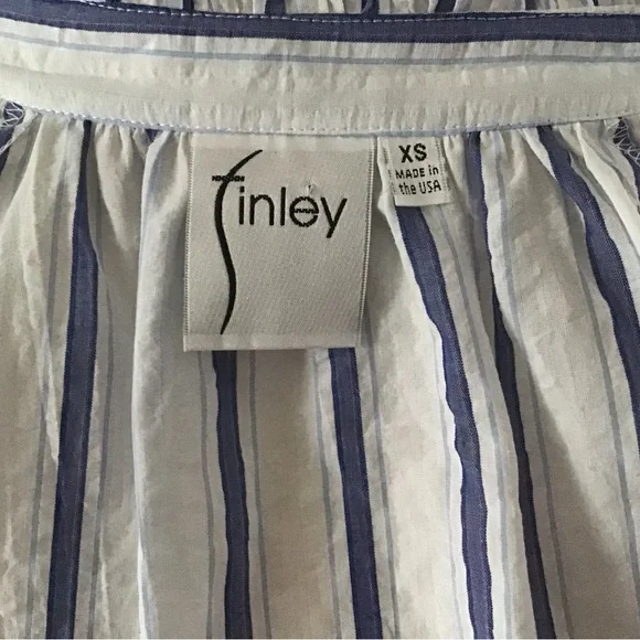 Finley Fiona Ruffle High Neck Blouse Blue/White Striped XS 100% Cotton - Picture 9 of 10